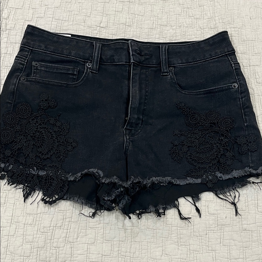 American Eagle Outfitters Black Denim Lace Shorts
